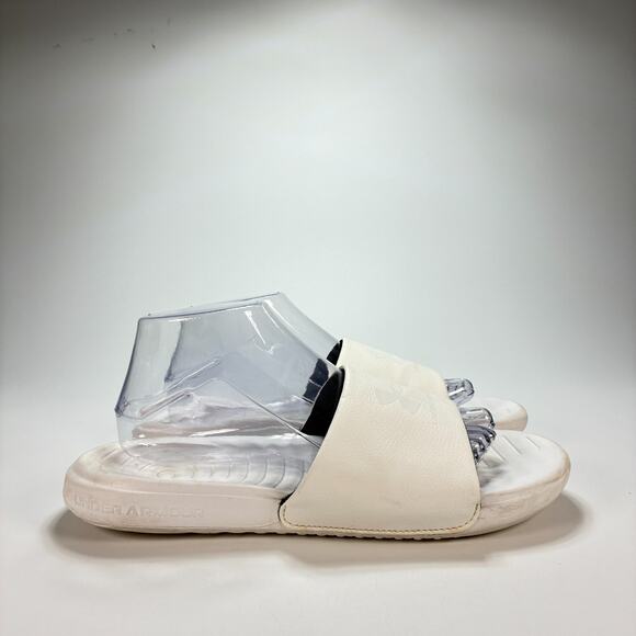 Under Armour White Memory Foam Athletic Slip On Slides Sandals Women's Size 9 - Picture 1 of 9